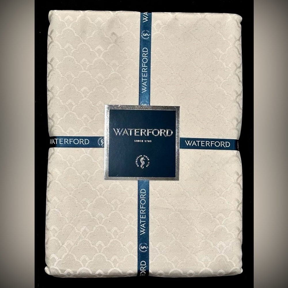 NEW WATERFORD CRYSTAL TABLECLOTH 70 X 84 CO. LUXURY ART DECO MOTIF EMBER IVORY